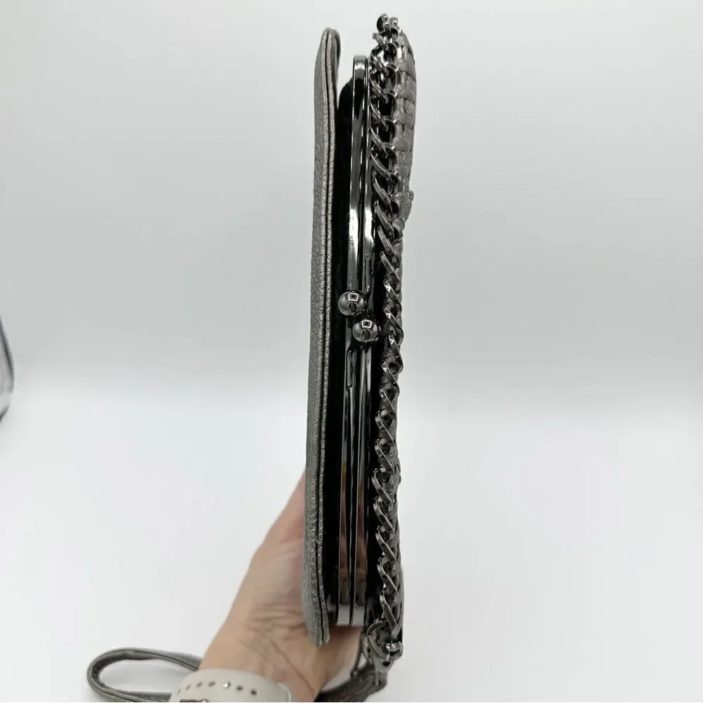 Big-buddha Pewter/Metallic Clutch With‎ Chain Accent Wristlet Vegan Leather